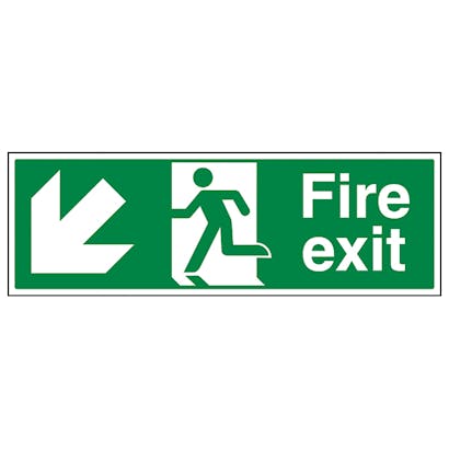 Fire Exit Arrow Down Left Sign